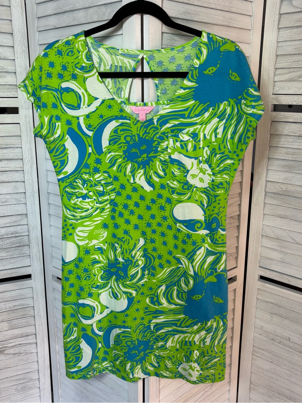 Lilly Pulitzer Daniella Pima Cotton T-Shirt Dress Blue Green Size Small
